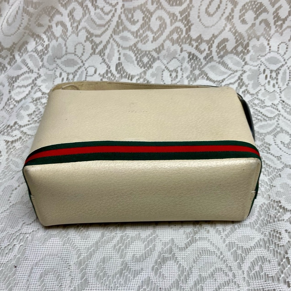 Vintage, Gucci, Small Cream Leather w/ Sherry Line Strap Handbag 9in x 6in x 3in - Picture 8 of 11